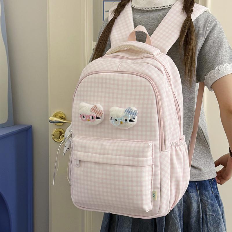 Schoolbag Macaron Plaid Girl Sweet Backpack Summer Refreshing Milk Blue Middle and High School Girls Atmosphere Backpack