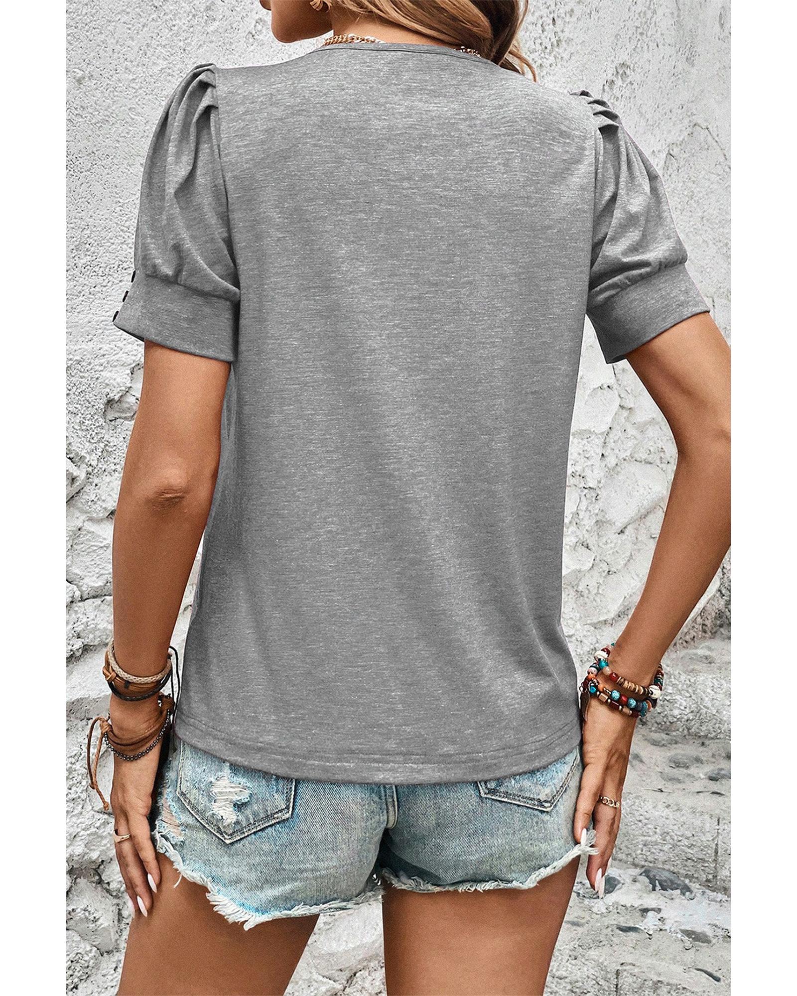 

Azura Exchange Light Grey Pleated Puff Sleeve Knit Tee XL світло-сірого кольору