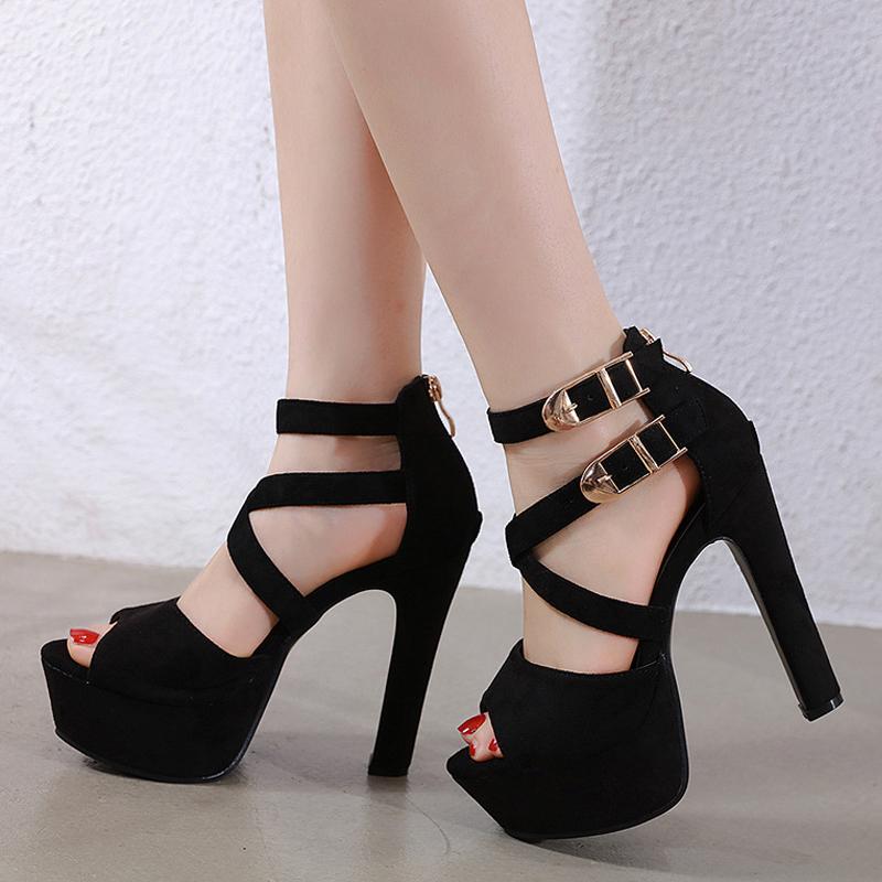 Women Cross Strap Platform Back Zipper High Thin Heel Sandals for Office Business Nightclub Evening Party Catwalk Show Wedding