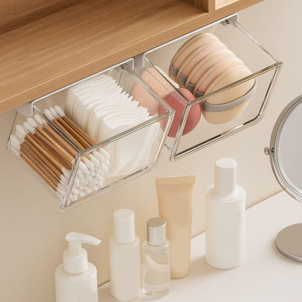 Plastic Drawer Style Storage Box Transparent Self Adhesive Makeup Storage Container Space Saving Large Capacity Qtip Holder