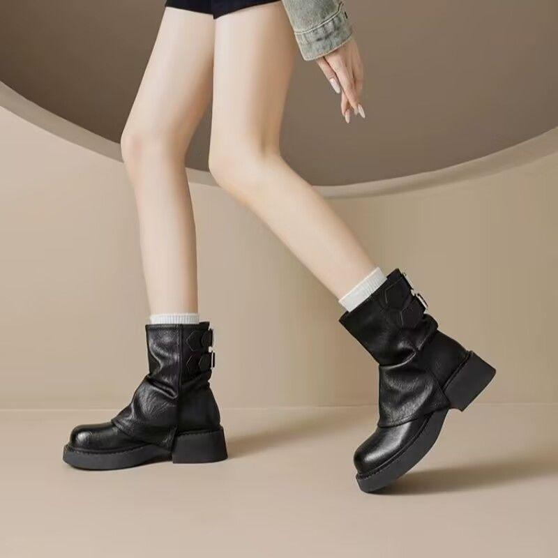 Fashion Booties Height Increasing Spring Autumn Leather New In Woman Short Shoes Trend 2025 Chic and Elegant Pu 39 Ankle Boots for Women