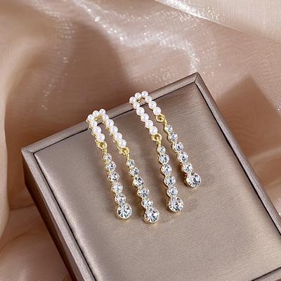 Korean Fashion Pearl Earrings For Women Jewelry Trending New Luxury Women's Zircon Tassel Earrings Gifts