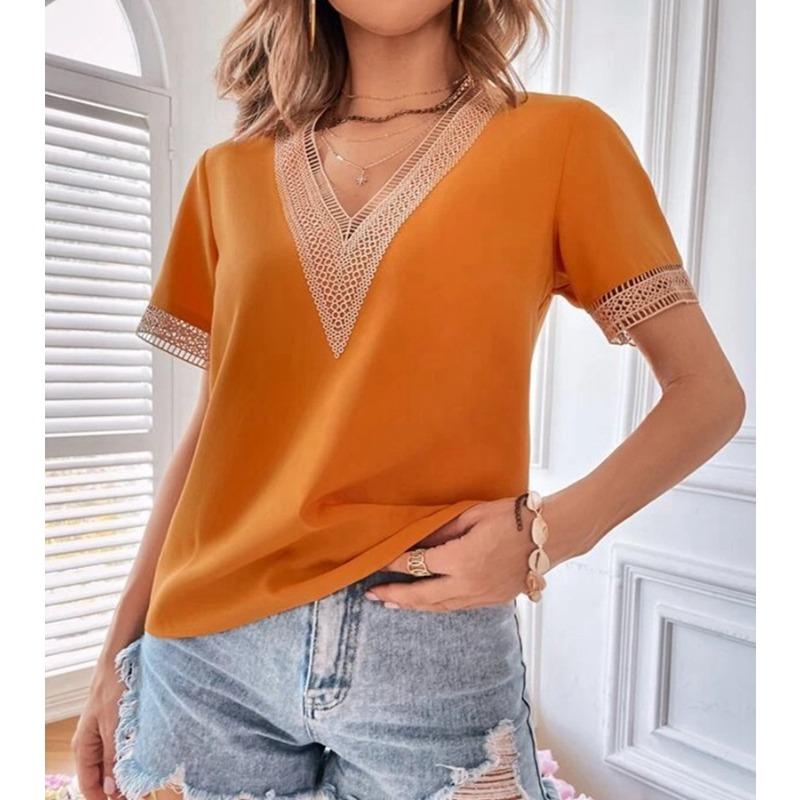 2 new wish women's collar lace casual solid color shirt