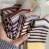 Striped Pile Pile Socks for Women's Mid-calf Retro School Style Autumn and Winter Color-blocked Boneless Thigh-high Socks