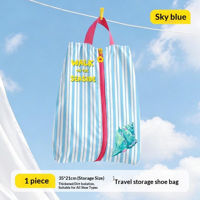 Breathable Water Resistant Shoe Storage Bag With Zipper Cute Striped Print Perfect For Travel Beach Trips Daily Use
