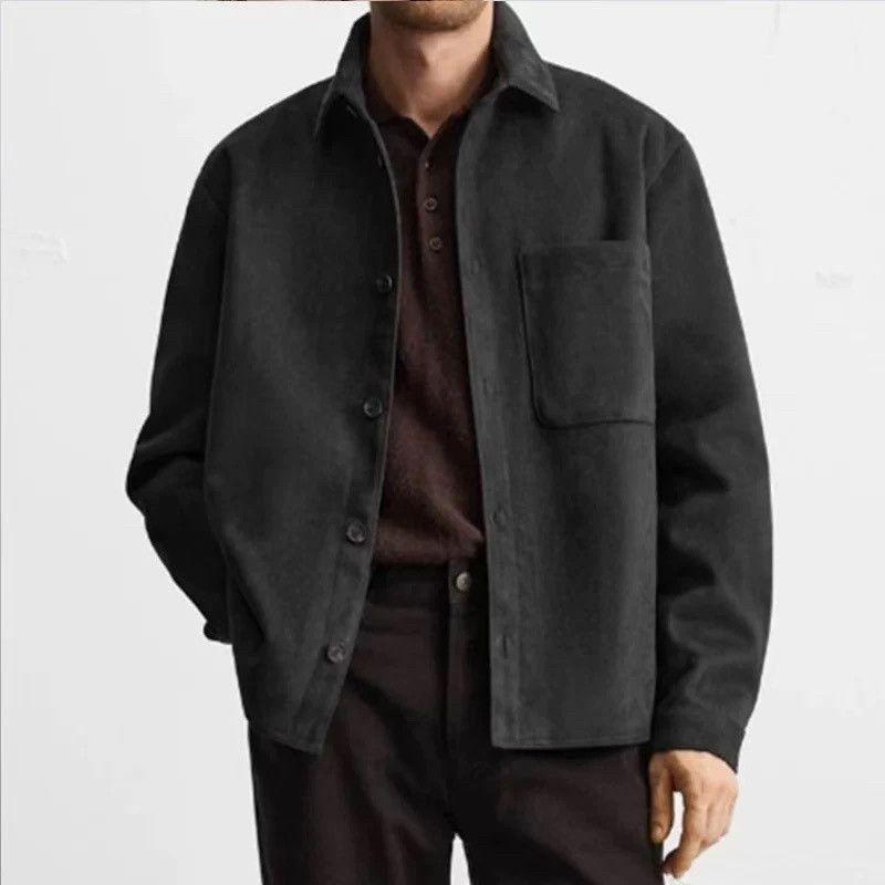 Za2025 Autumn and Winter New Men s Fashion Trendy Velvet Long-Sleeved Shirt Jacket European and American Casual 3548400 Black S