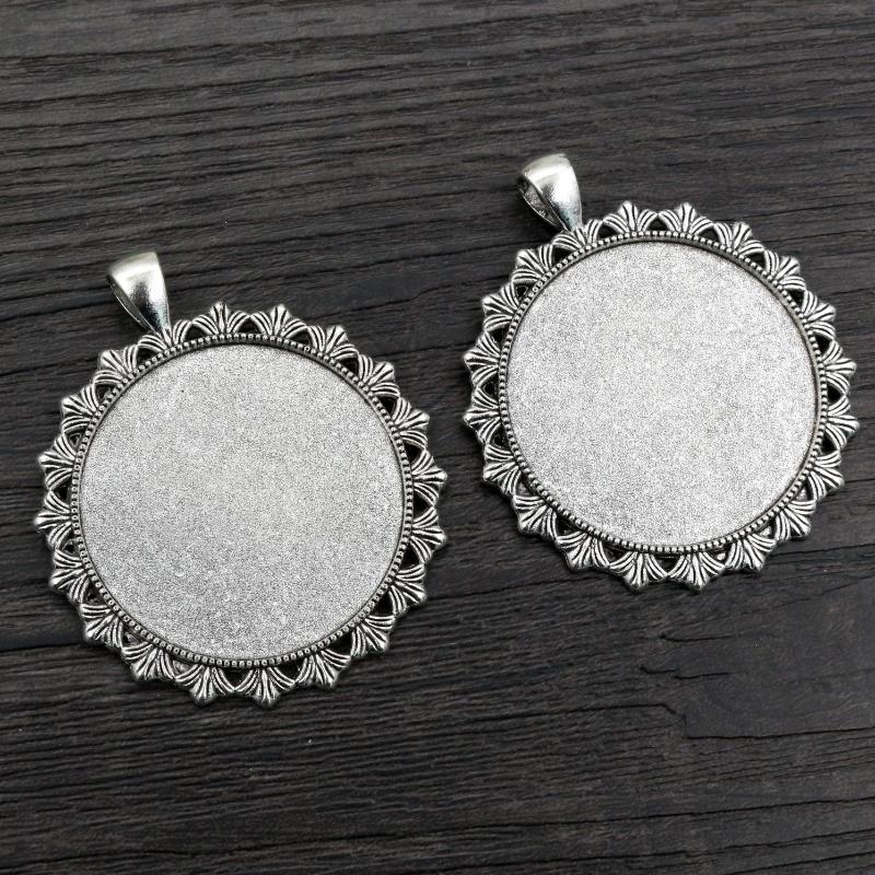 5pcs 35mm Inner Size Bronze Antique Silver Plated Cabochon Blank Base Setting Charms Pendant DIY Jewelry Findings
