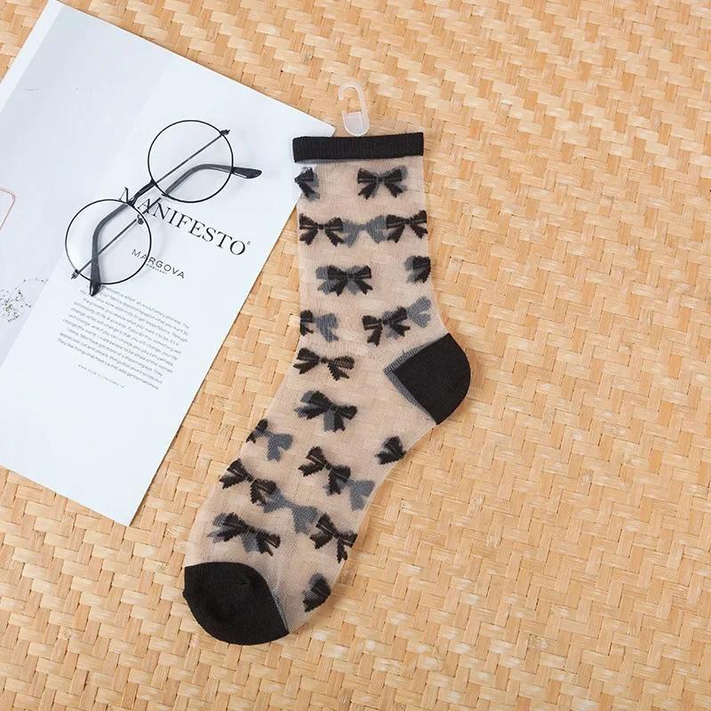 Polka Dot Socks Women See Through Transparent Crystal Silk Socks Summer Ultra-thin Breathable Girls Kawaii Cute Nylon Long Socks