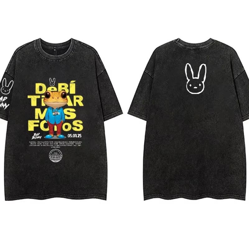 Vintage Washing T Shirt Bad Bunny DeBi TiRAR MaS FOToS DTMF T-shirt Men Fashion Cotton Wash Tshirts Male Hip Hop Gothic Tees