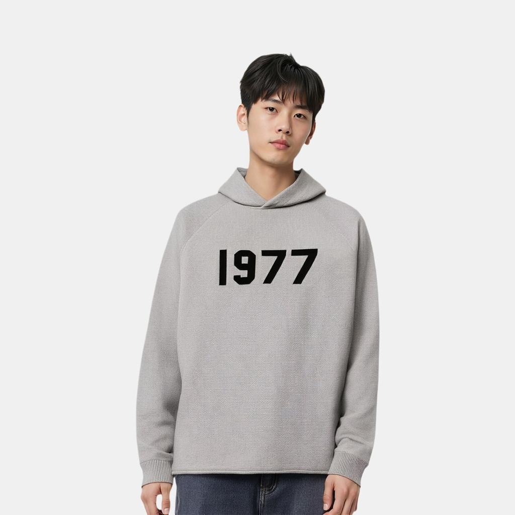 Fear of God Essentials 1977 Series SS22 Knit Hoodie With Digital Logo Print Men Tops Dark-Oatmeal FOG-SS22-293