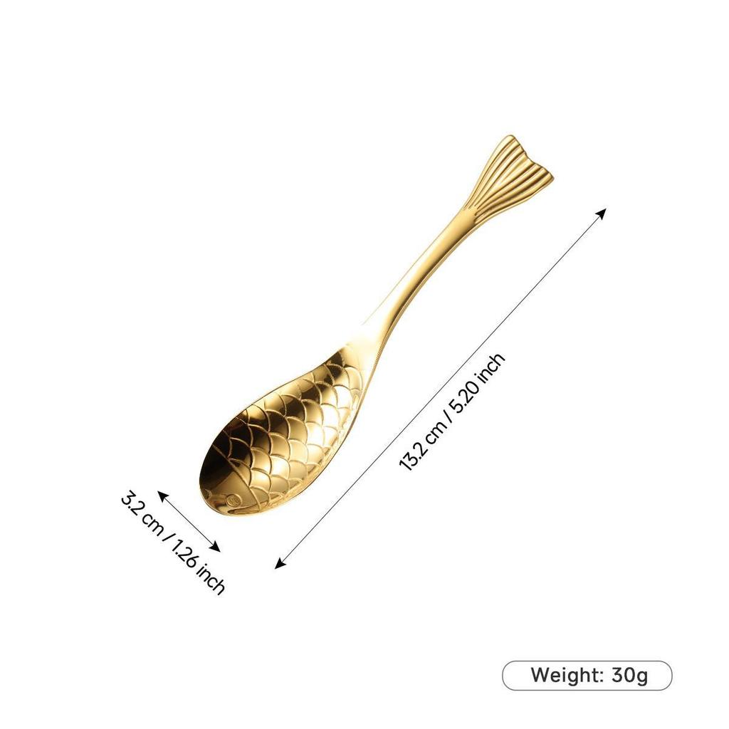 Gold-Plated 304 Stainless Steel Spoon - Creative Cartoon Fish Design, Perfect for Soup, Dessert, Rice, Stirring, and Teaspoon Uses.