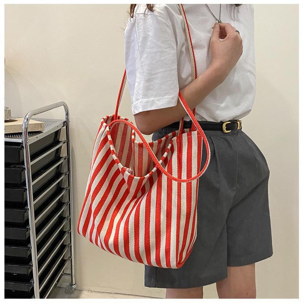 Handbag, Simple and Fresh Striped Bag, Shoulder Bag, Casual and Fashionable Large Capacity Shopping Bag