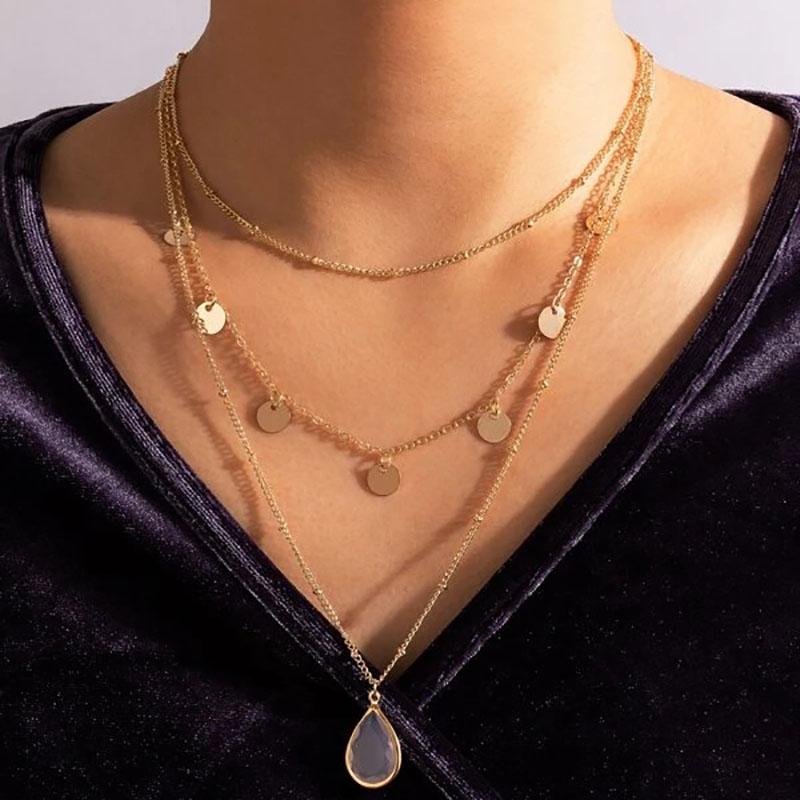 Boho Star Moon Heart Snake Sequin Pendant Necklace Ladies Multilayer Gold Metal Clavicle Necklaces Girls Jewelry