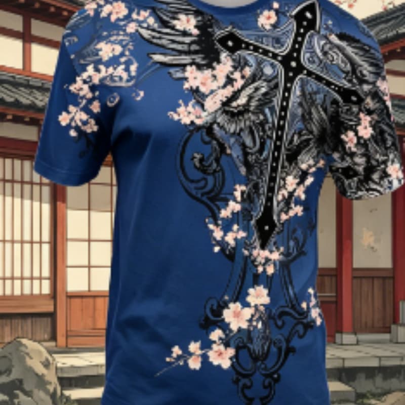 

Men s 3D printed short-sleeved T-shirt, art style fashion top with comfortable fit crew neck design S
