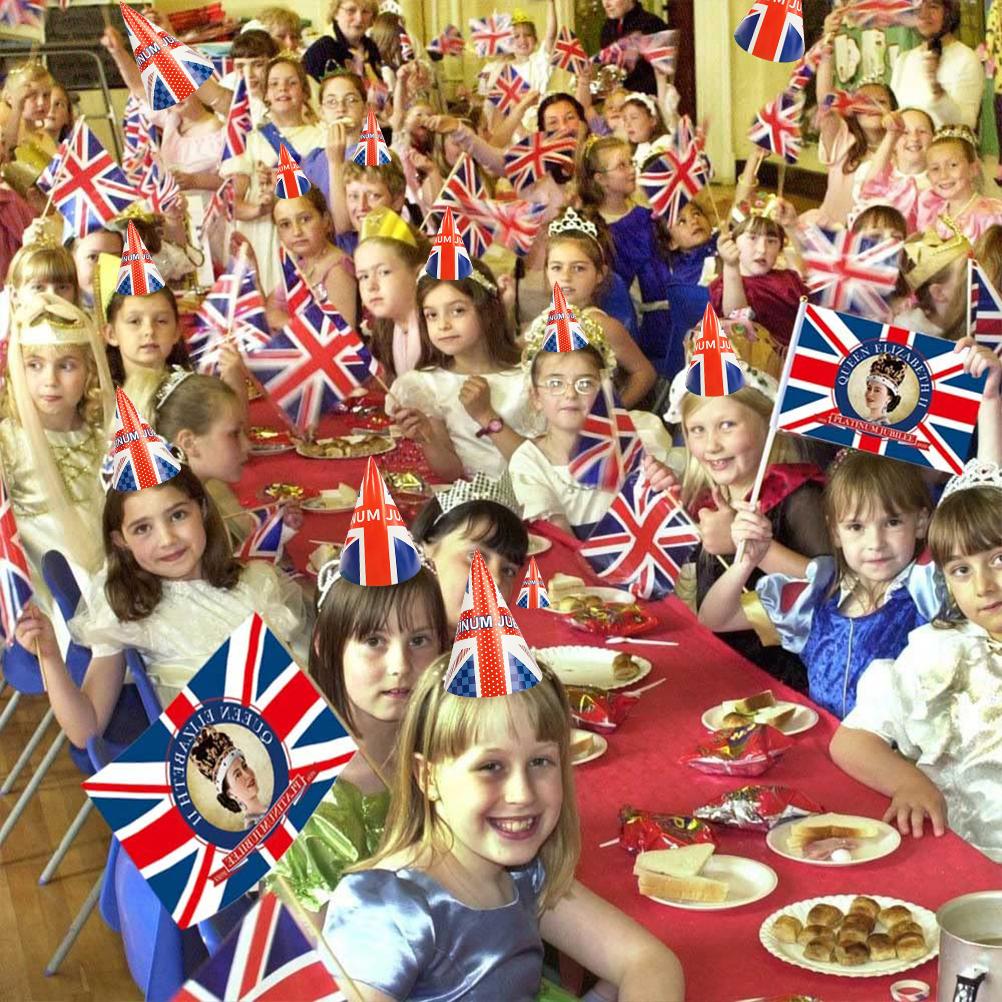 12 Pcs Union Jack Hats for Platinum Jubilee Decorations 2022 Paper Jubilee Hats Union Jack Party Supplies for Adults