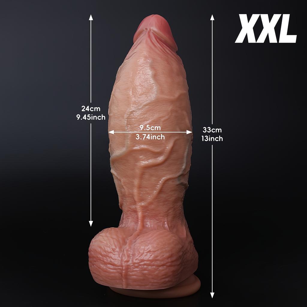 Realistic Silicone Dildo – 5 Sizes Including XXL (Up To 33cm), Huge Thick Soft Dildo with Strong Suction Cup for G-Spot & Anal Stimulation, Adult Toy