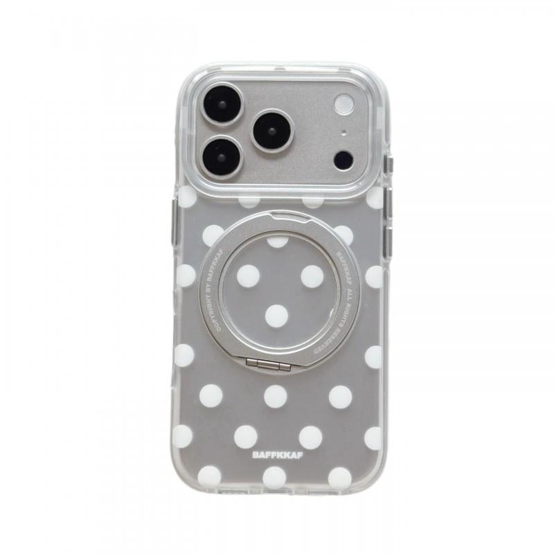 Transparent Matte Phone Case With White Polka Dots IPhone 17 16 Pro Max 15 Series 360 Rotating Stand Soft TPU Shockproof Cover