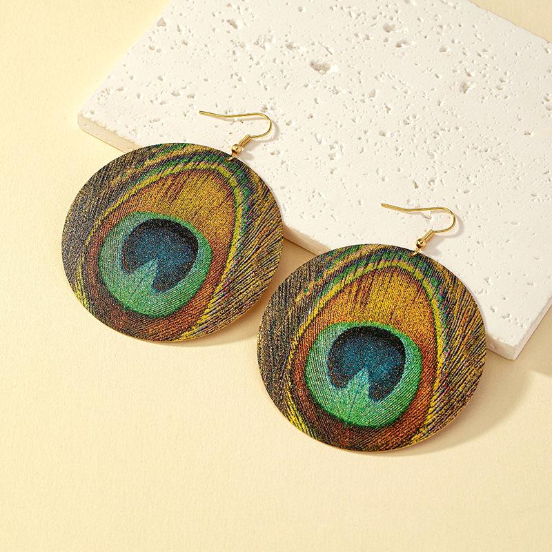 

Bohemian Retro Peacock Feather Geometric Circle Stud Earrings