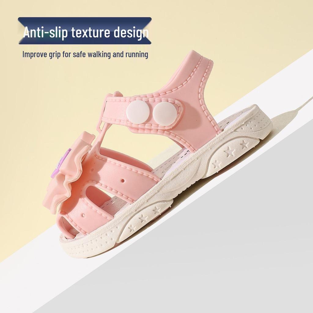 Toddler Sandals for Boys & Girls: Cartoon Flowers, Bows, Non-slip Soft Sole, Plastic, Ages 1-4.