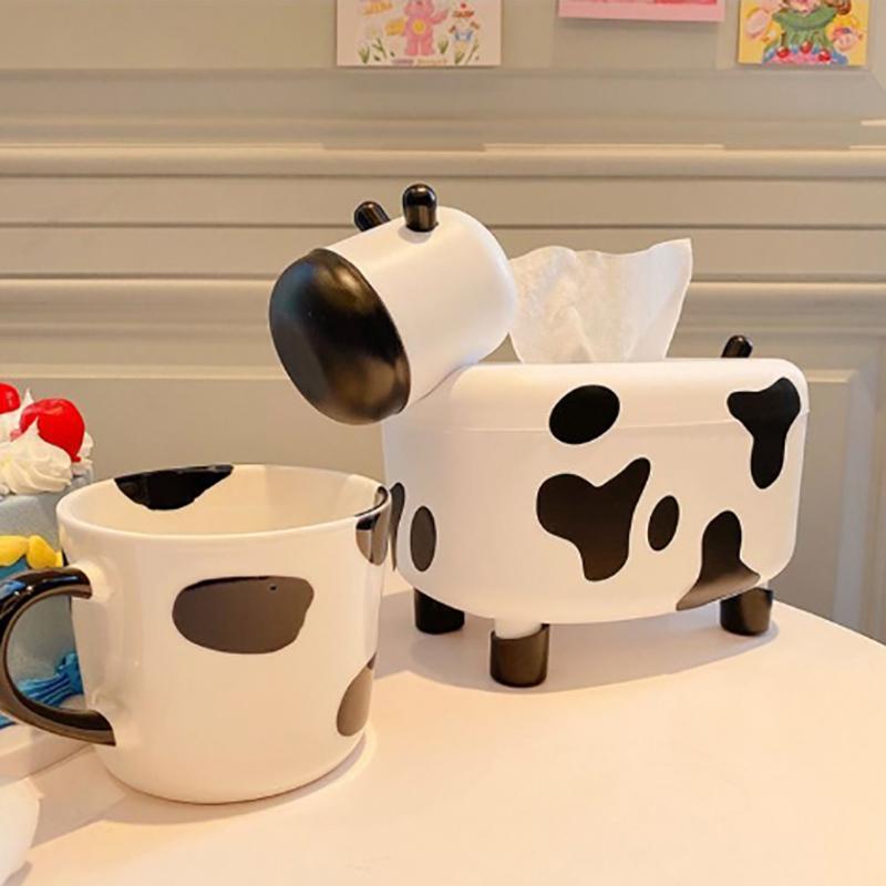 Cutie de șervețele în formă de vacă, cu suport pentru scobitoare, pentru acasă, pentru șervețele, dozator de hârtie, suport pentru depozitare, cutie, decor de masă