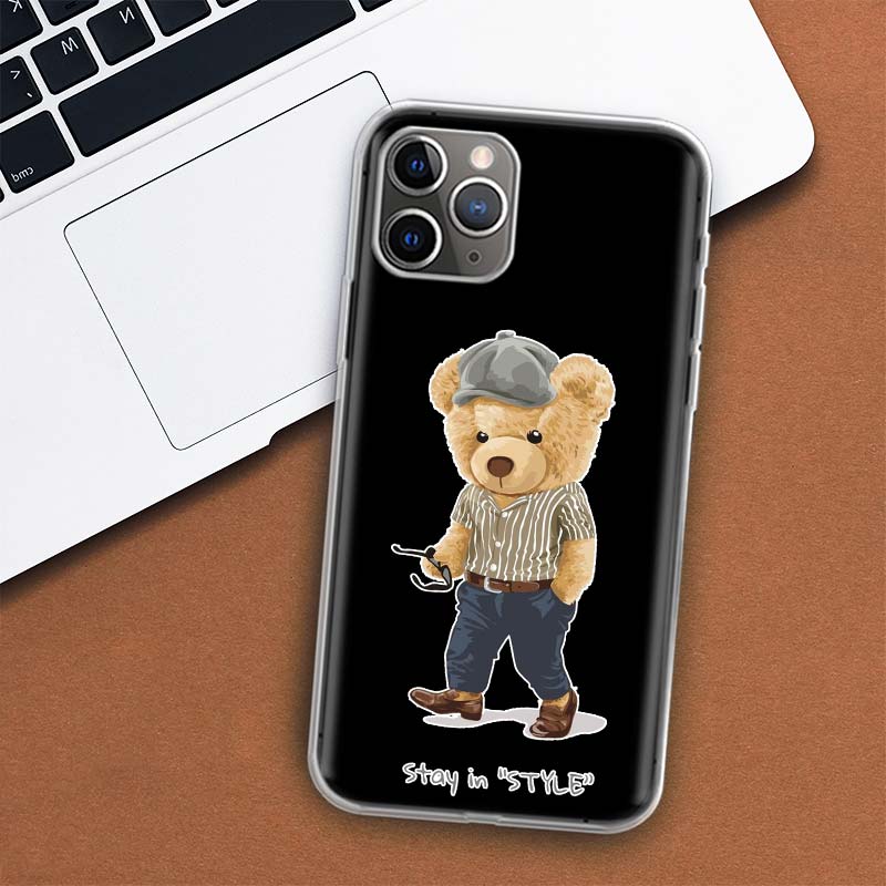 Fashion Brand Bear Phone Case For iPhone 11 12 13 Mini 14 15 Plus 17 Air 16 Pro Max 16E 7 8 SE 2020 Customized Print Cover For A