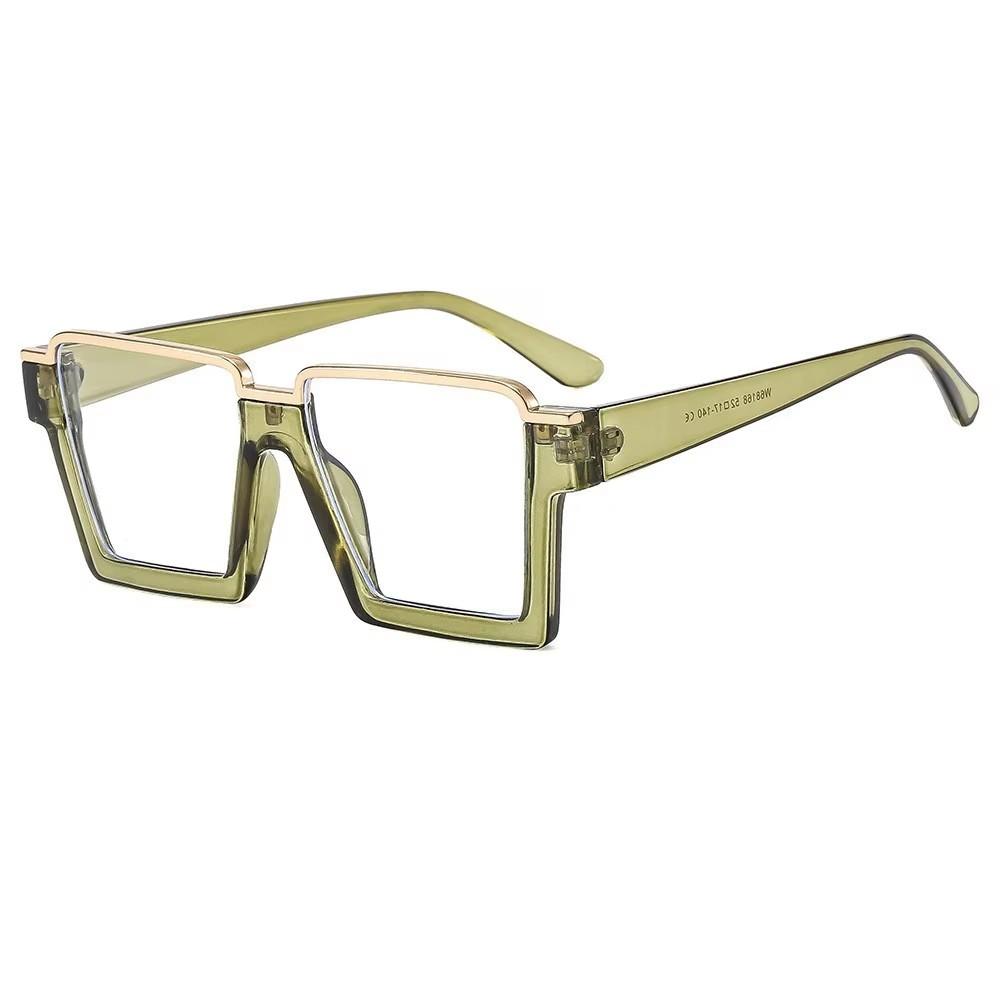 

Trendy Oversized Blue Light Blocking Glasses Unisex Light Luxury Metal Trim Face Slimming Design 28130 зелёный