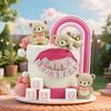 23Pcs Bear Cake Toppers Figurines, Cute Cartoon Decor with Balls Pastel Rainbow for Boys