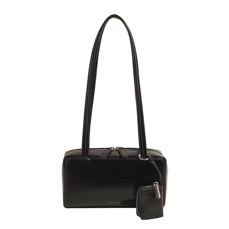 

Повседневная сумка через плечо из искусственной кожи, однотонная сумка-тоут, большая вместимость, с мини-кошельком, сумка-боулинг чёрный