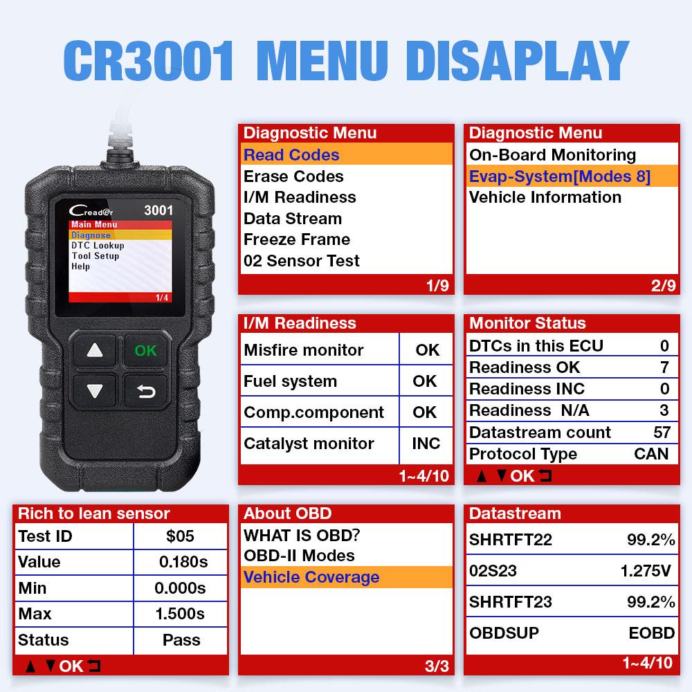 LAUNCH CR3001 Automotive OBD2 Diagnostic Scanner Car Check Engine Light OBD Code Reader Lifetime Free Update pk ELM327