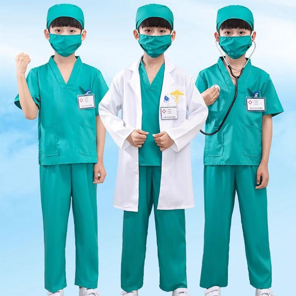 7PCS V Neck Surgical Children Doctor Costume Set Surgical Suit Doctor Nurse Cosplay Scrubs with Stethoscope Nurse Costume Set