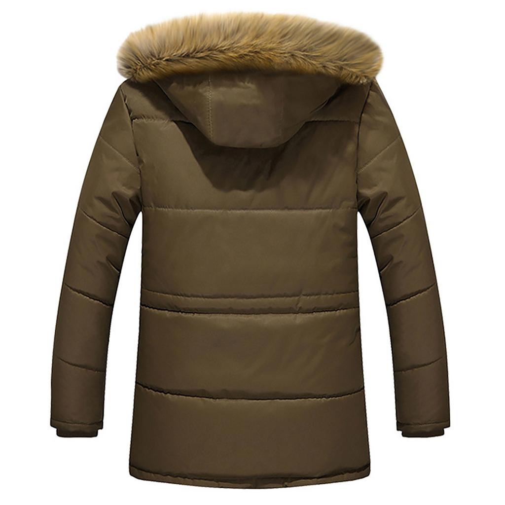 Men's  Winter Zipper Warm Down Jacket Hooded Plush Solid Color  Cotton Coat