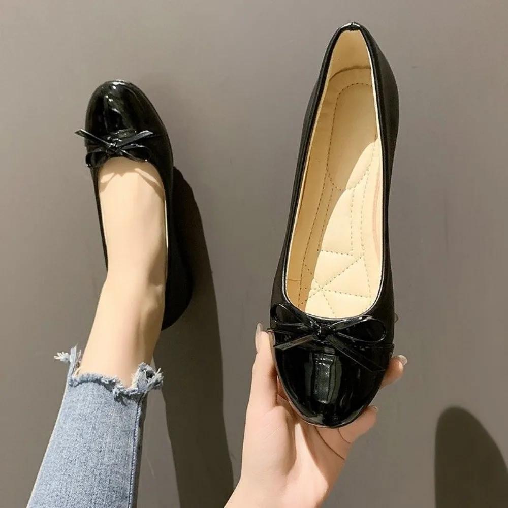 Mother's Shoes Ballerina Women's Flat Shoes Comfort Non-slip Ladies Loafers Leather Flats Elegant Bowknot Women's Single Shoes