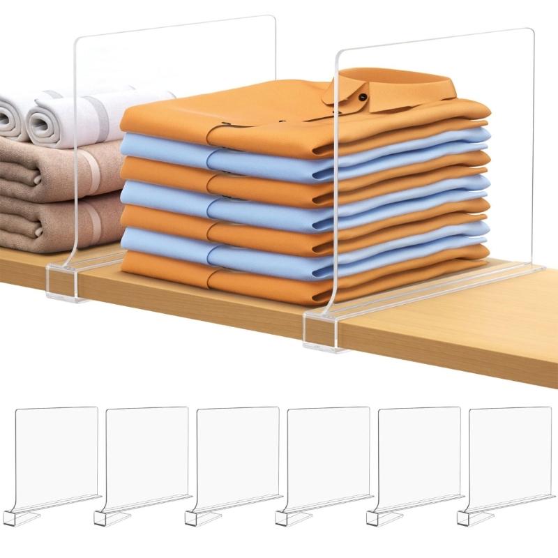 Pack of 6 Easy Install No Tools Needed Transparents Shelf Dividers for Cabinet Organization Renters Friendly Home Use