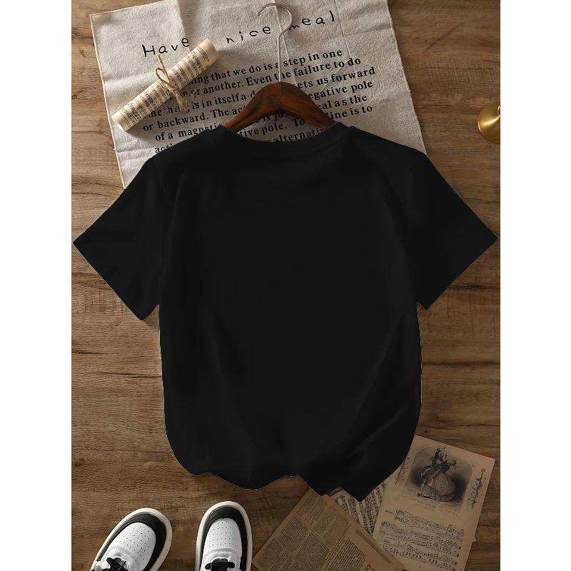 European Size Womens Fashion Spring Summer New Arrival Music Festival Cat Playing Guitar Casual Party Black T Shirt