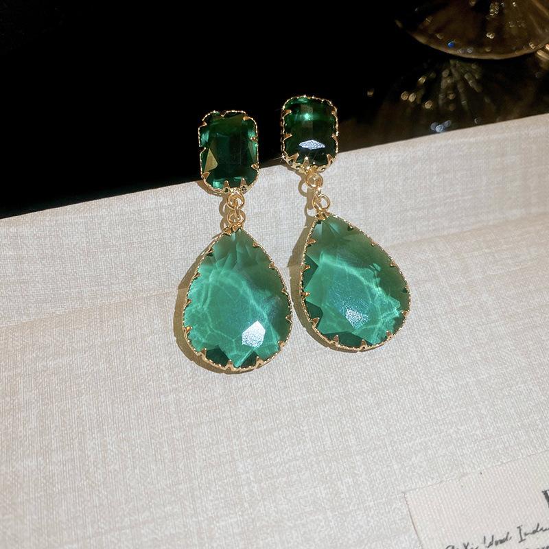 Light luxury artificial crystal zircon water drop silver needle earrings French temperament earrings