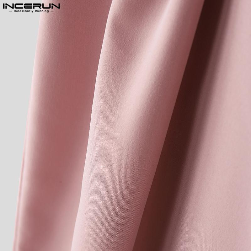 INCERUN Men High Slim Waist Zipper Casual Long Splits Wide Legs Pants Trousers