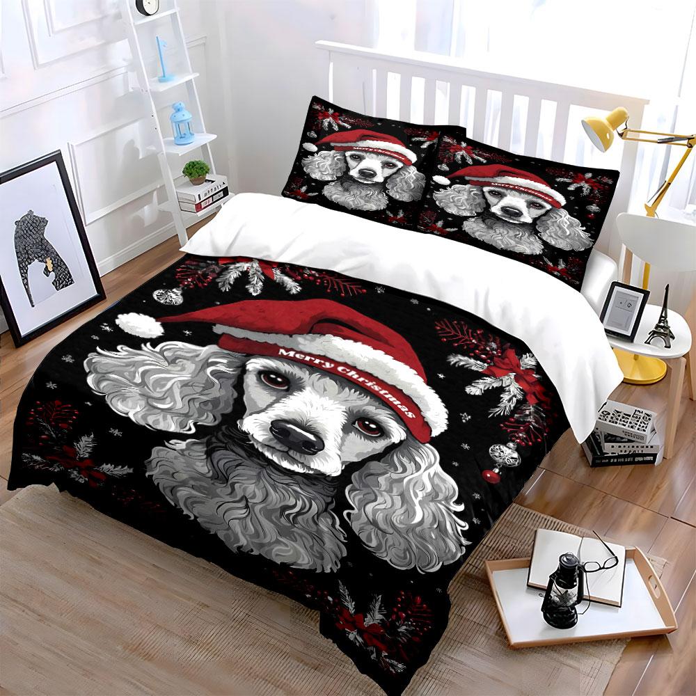 White dog, Santa hat. Bedding sets Duvet cover sets Duvet covers Pillowcases(1 * Duvet Cover 2 * Pillowcases without duvet insert)
