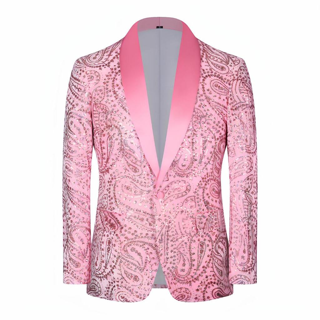 Mens Paisley Embroidered Sequin Suit Jacket Shiny Blazer