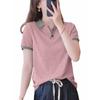 Lapel short sleeve t-shirt women's summer color block polo shirt top