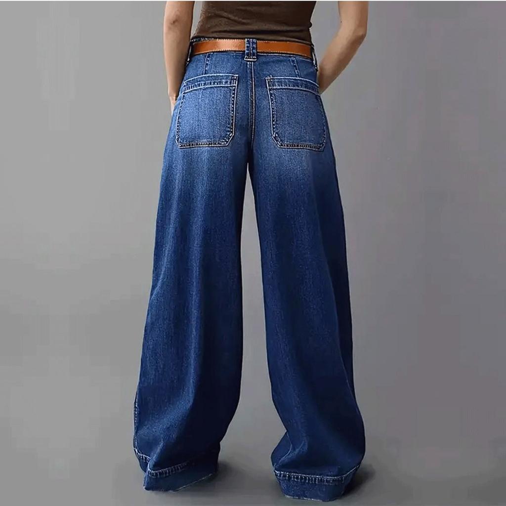 Women Baggy Mid Waist Jeans Wide Leg Loose Denim Pants Straight Leg Cropped Barrel Jeans