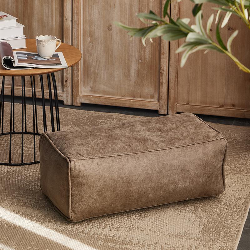 Square Ottoman Footstool Cover Faux Suede Leather Lazy Sofa Pouf Envelope Long Bench Floor Seat Stool Cover(No fill)