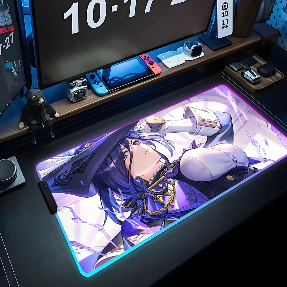 Clorinde Mouse Pad RGB Gaming Mousepad Big LED Pad PC Desk Mat Luminous Mouse Pad Large Keyboard Mats Table Rug With Backlit