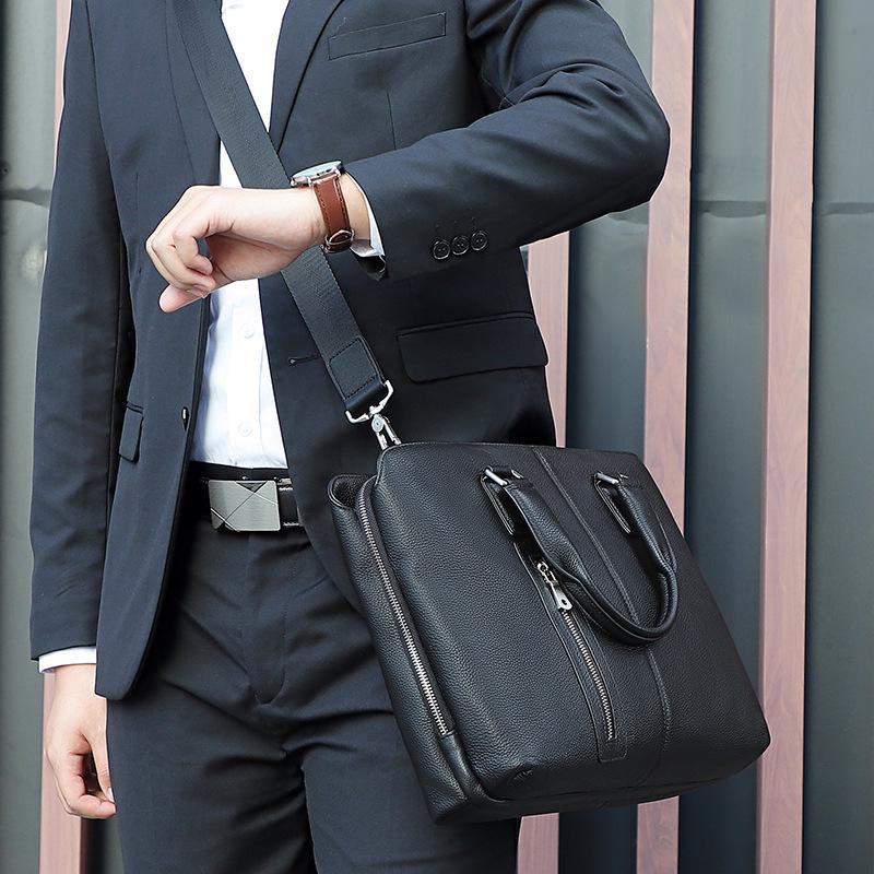 Jiameida Men's Genuine Leather Handbag - 14" Laptop Business Briefcase
