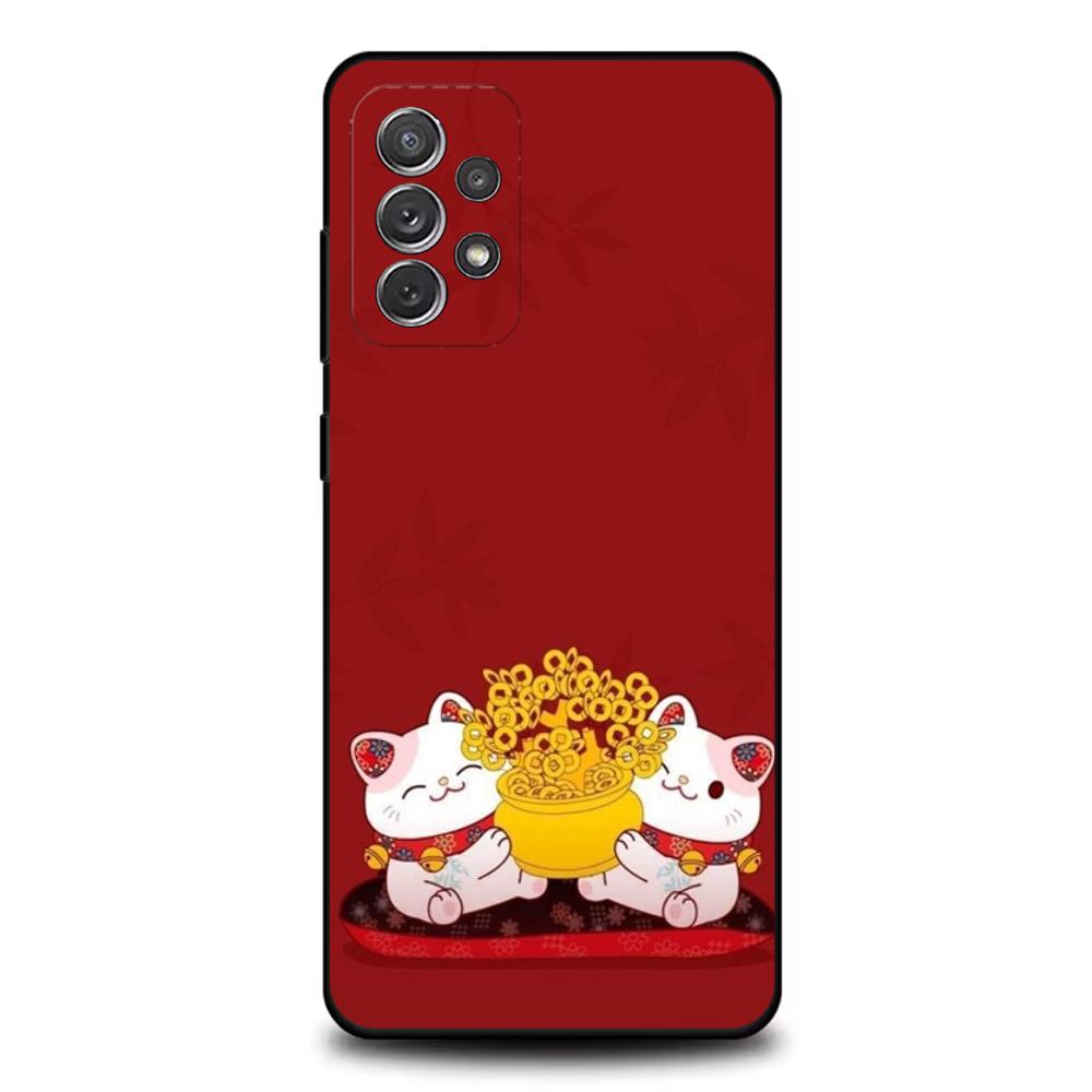 

Cartoon Lucky Cat Phone Case For Samsung S25,S24,S21,S22,S23,S30,Ultra,S20,Plus,Fe,Lite,Note,10,9,5G Black Cover Samsung S20fe
