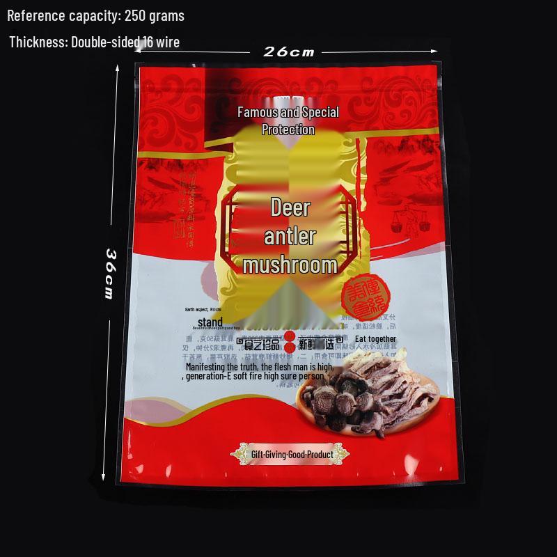 Velvet Antler Mushroom Gift Bag: 250g Self-Sealing Local Specialty, 1lb Edible Mushroom Bag