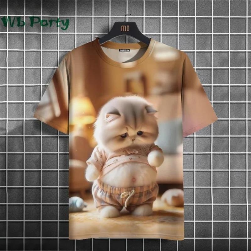 Cat Print 3DT-shirts for Men Casual Short Sleeved Tee Oversized Mens Clothing Men's Funny T-shirt Animal Print Graphic T Shirts
