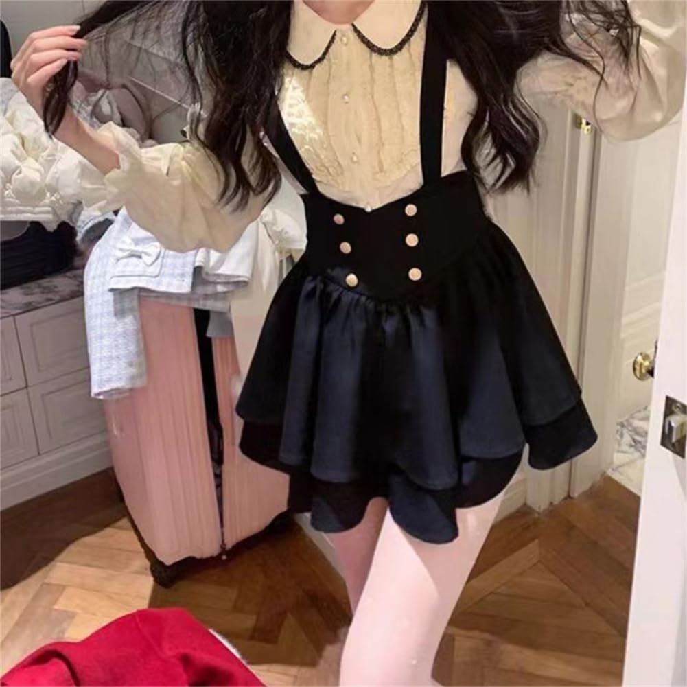 Gothic Lolita Blouse Set with Long Uniform Fall [SDSXZWG] Women's Bowknot, Subculture, School-Style, Sleeves, High-Waisted, Flared, A-Line Bottoms,