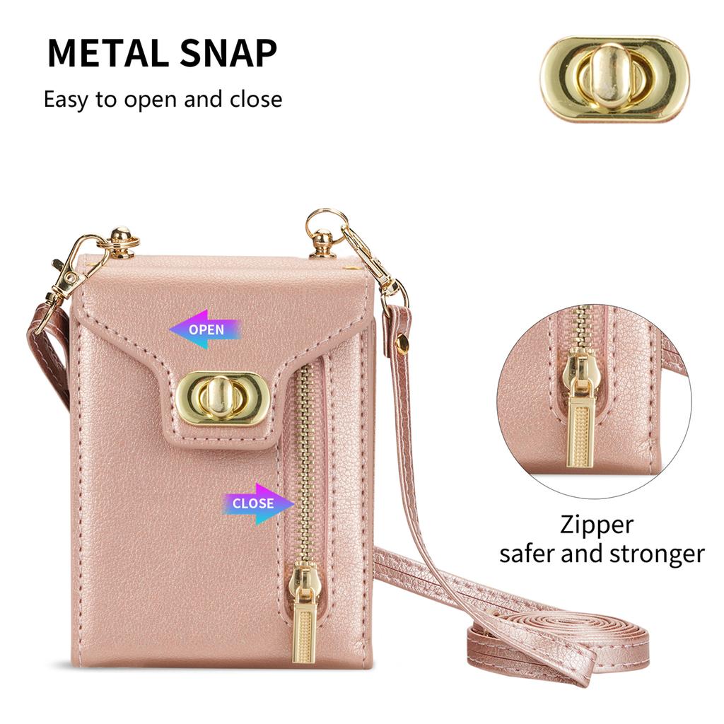 For Samsung Galaxy Z Flip7 5G Case Zipper Wallet Design PU PC Phone Cover with Long Strap