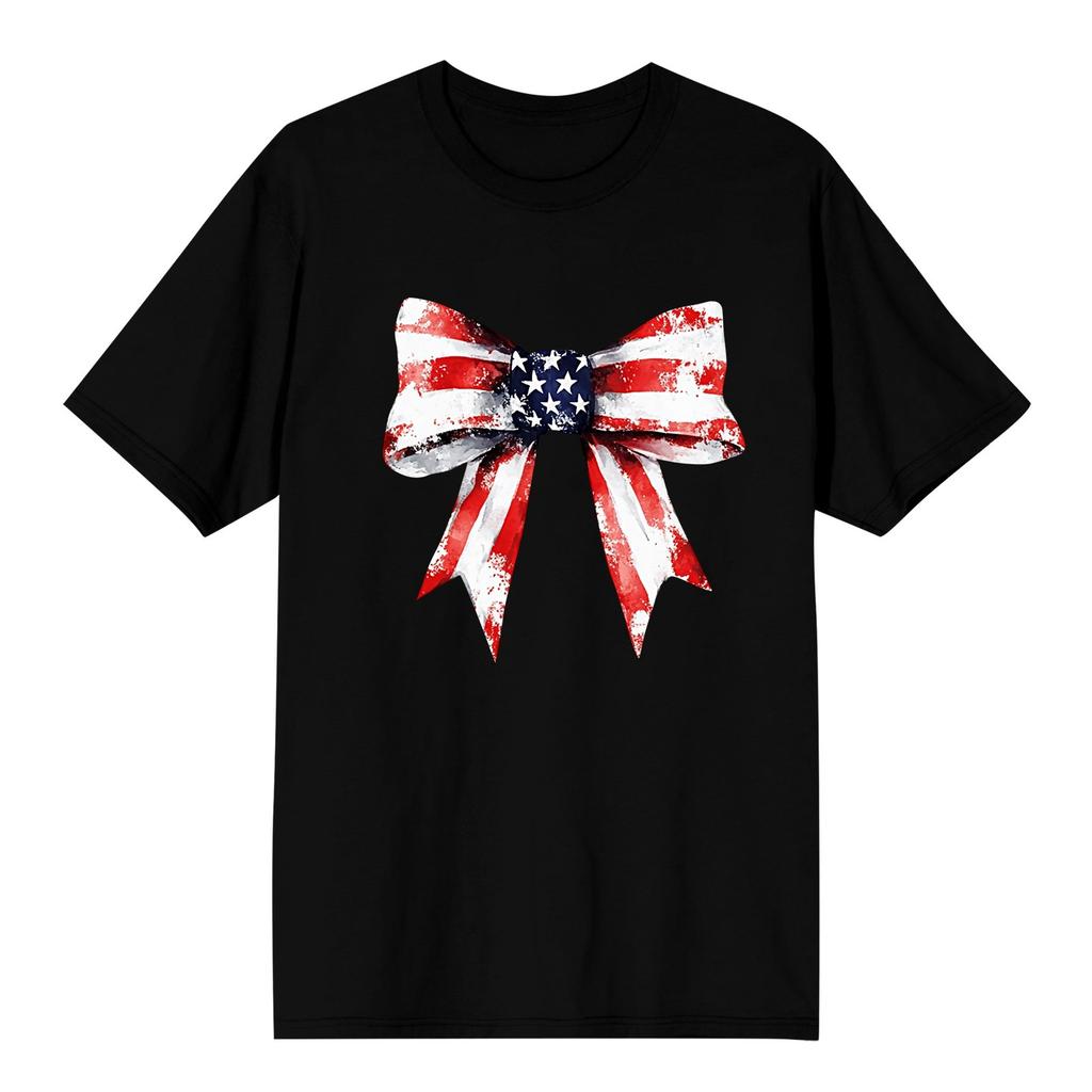 Adults Casual Daily Round Neck Independence Day Printed Short Sleeved T-shirt Letter Top