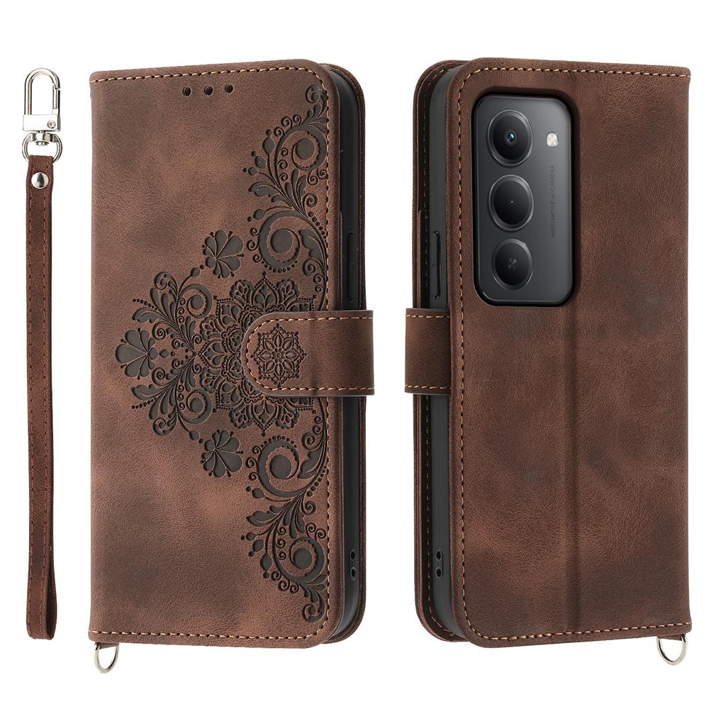 Pro Xiaomi Redmi 15 4G (EU) (171 mm) Pouzdro Vzor Květin PU Kůže Peněženka Kryt na Telefon s Poutkem